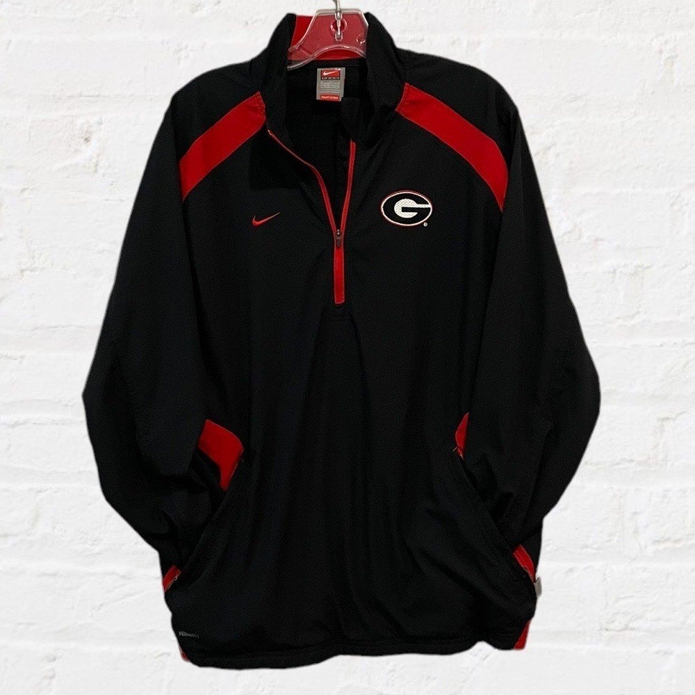 Nike Georgia Bulldogs Quarter Zip Windbreaker Jacket Black Red Mens Medium 1490